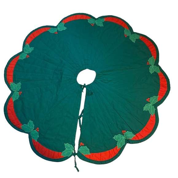 Lands' End Holiday Vintage Lands End Coming Home Mistletoe Red Green Christmas Tree Skirt 5
